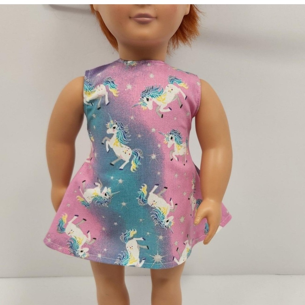 Party dress / Tunic shirt for 18" doll - Unicorn print (American Girl)‎